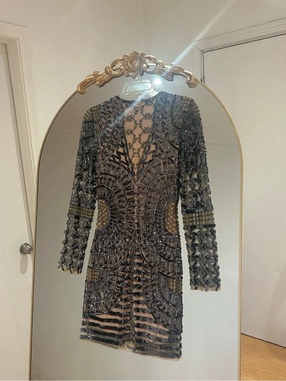Jovani Embellished Black Beaded Mini Dress, Size 2